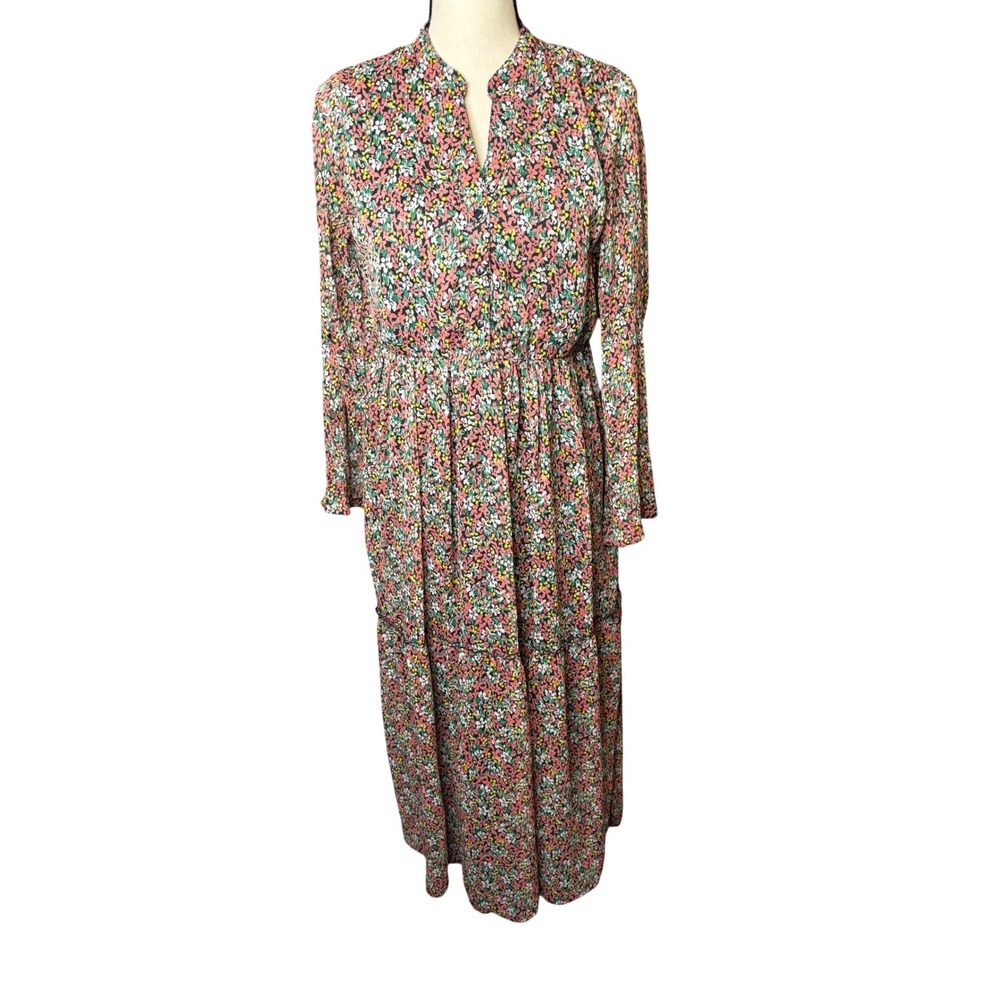 That's It! Womens Floral Maxi Dress Pink Green Ditsy Print Tiered Long Sleeve L